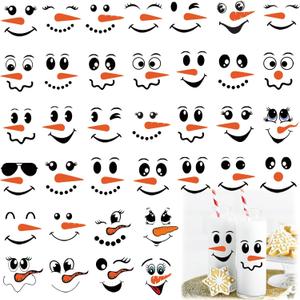 2 x 36pcs Snowman Face Stickers for Crafts Cute Christmas Ornaments Vinyl Snow Man Face Decals Xmas Winter Holiday Stickers for Window Glass Cups Balls Jars Wall Party Supplies Home Decoration(snow36)