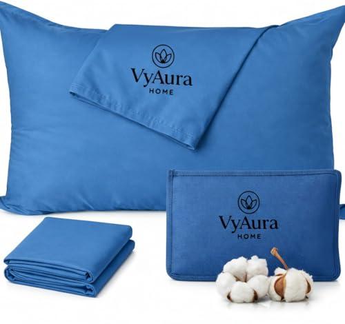 Pillowcases Set of 2 - Lightweight,100% Super Soft Egyptian Cotton 500 TC Easy Care Microfiber Toddler Travel Pillow case Zipper Closure (Medium Blue, 12x16 inch)