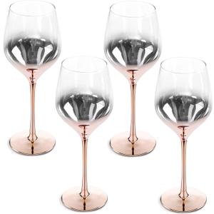 MyGift White Wine Glasses Set of 4, Ombre Rose Gold Colored Wine Glasses Stemware