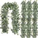 N&T NIETING 4 Pack Artificial Eucalyptus Leaf Garland, 6 FT Faux Greenery Summer Decor, Fake Hanging Vines for Decoration Table Mantle