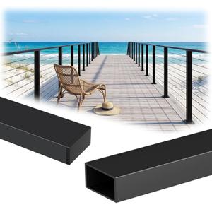 2Pack 10FT Aluminum Black Handrail for Lake House Deck Railing, 2.36" W X 1.18" H Cuttable Rectangular Flat Top Hand Rail for DIY Outdoor Deck Stair Cable Railing(Screws Included)