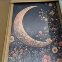Moody Moon Floral Wall Art Dark Academia Goth Moon Wall Decor Painting Vintage Flower Celestial Artwork 3D Texture Sandstone for Bedroom Living Room 16x24 inch Wood Framed