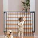 Cumbor 34" Extra Tall No Bottom Bar Baby Gate for Stairs, Auto Close Dog Gate Indoor for Larger Pets, 27.6-43" Hardware Mounted Safety Gate for Doorways, Wide Walk Thru Door for Easy Access (Black) 