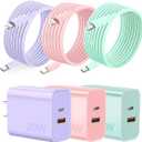 [3pcs Set] 20W Durable Dual-Port QC+PD 3.0 Fast Charger, Dual Rapid Power Adapters with 10-Foot USB-C Fast Charging Cable, Compatible with for iPhone 14/13/12/11/Pro/Pro Max/Xs/Xr/X, (3color)