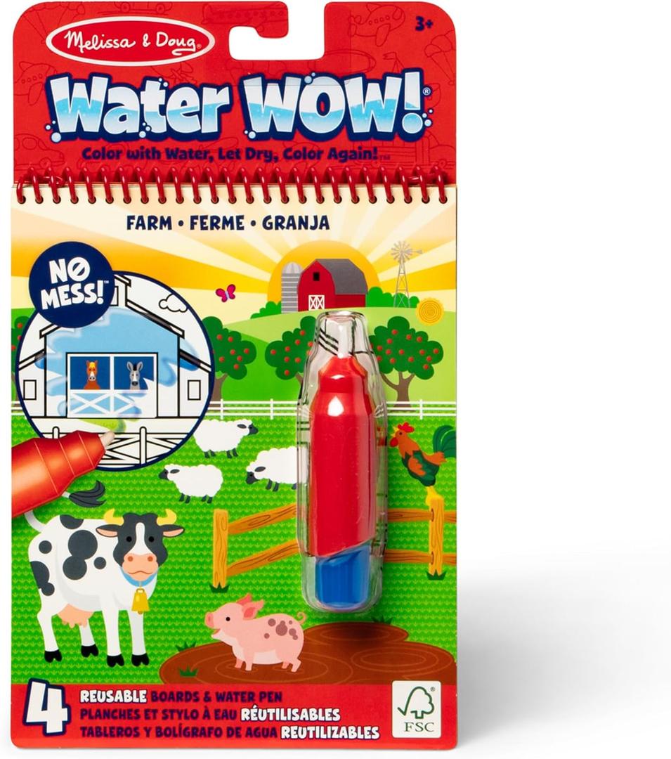 Melissa & Doug Water Wow! Mess Free Coloring Book, Reusable Water-Reveal Activity Pad, On The Farm, Travel Toys, Party Favors, for Toddlers & Kids Ages 3+