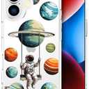 ENDIY Cases Compatible with iPhone 16 Plus Case for Women Cute Phone Case Clear Design, 16 Plus Case Transparent Cool Kawaii, Astronaut Swinging Solar System Space Planets