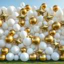 RUBFAC White Balloons 129pcs Different Sizes 18 12 10 5 Inch for Garland Arch, Latex Balloon for Engagement Wedding Anniversary Birthday Party Baby Shower Decoration