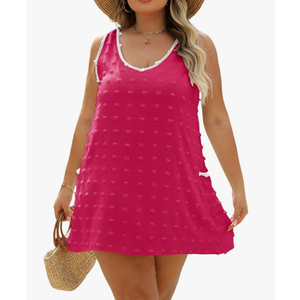 XAKALAKA Womens Plus Size Casual Sun Summer Dressses Swiss Polka Dot V Neck Vacation Beach Cover Up Tank Dress with Pockets, 1XL