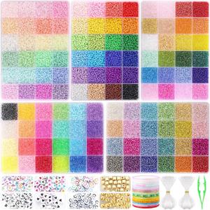 Funtopia 34000pcs+ 3mm Seed Beads for Jewelry Making, 5 Types 120 Colors Small Glass Beads for Bracelets, Friendship Bracelet Kit with Alphabet Letter Beads Smile Face Beads for DIY, Art and Craft