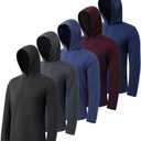 5 Pack Men's Lightweight Pullover Hooded Tees Long Sleeve Sweatshirts for Gym, Running, Fishing