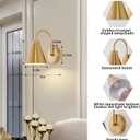 Powfloven Vintage Cordless Gooseneck Battery Operated Wall Sconces Set of 2, Gold Bedside Battery Powered Wall Decor Lamps with Remote Control, Wireless Indoor LED Lights Fixture for Bedroom Hallway