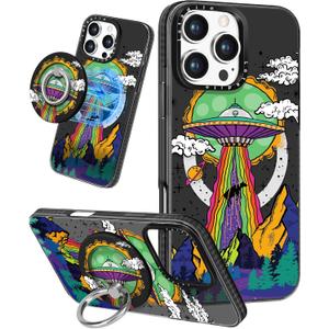 Lotadilo Case for iPhone 16 Pro Max Case Compatible with Magsafe Ring Holder Stand - for Women UFO Alien Design TPU Phone Cover for Girls Girly Funny Fashion
