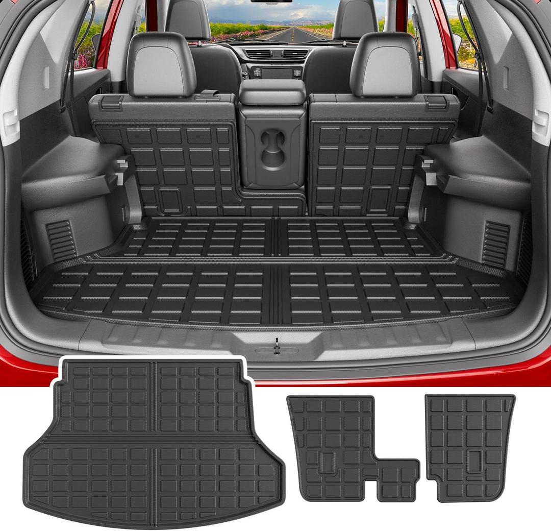 powoq Cargo Mat Compatible with 2014-2020 Nissan Rogue SV S SL Trunk Mat Back Seat Protector Cargo Liner TPE Replacement for 2014-2020 Nissan Rogue Accessories (Trunk Mat+Backrest Mats)