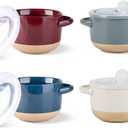 AmorArc 24 Ounces Soup Bowls with Large Handles and Lids, Stoneware Bowls Set of 4 for Soup, Cereal, Stew, Noodle, Colourful Ceramic Kitchen Bowls, Microwave&Dishwasher Safe, Multicolor