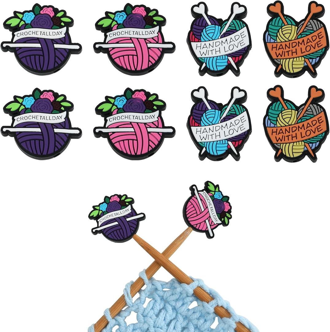 BEEFLYING 8 pcs Silicone Knitting Needle Stoppers Yarn Ball Knitting Needle Point Protectors Caps, Fit Sizes 2.5-6 mm Needles for Knitting Sewing Crocheting DIY Crafts