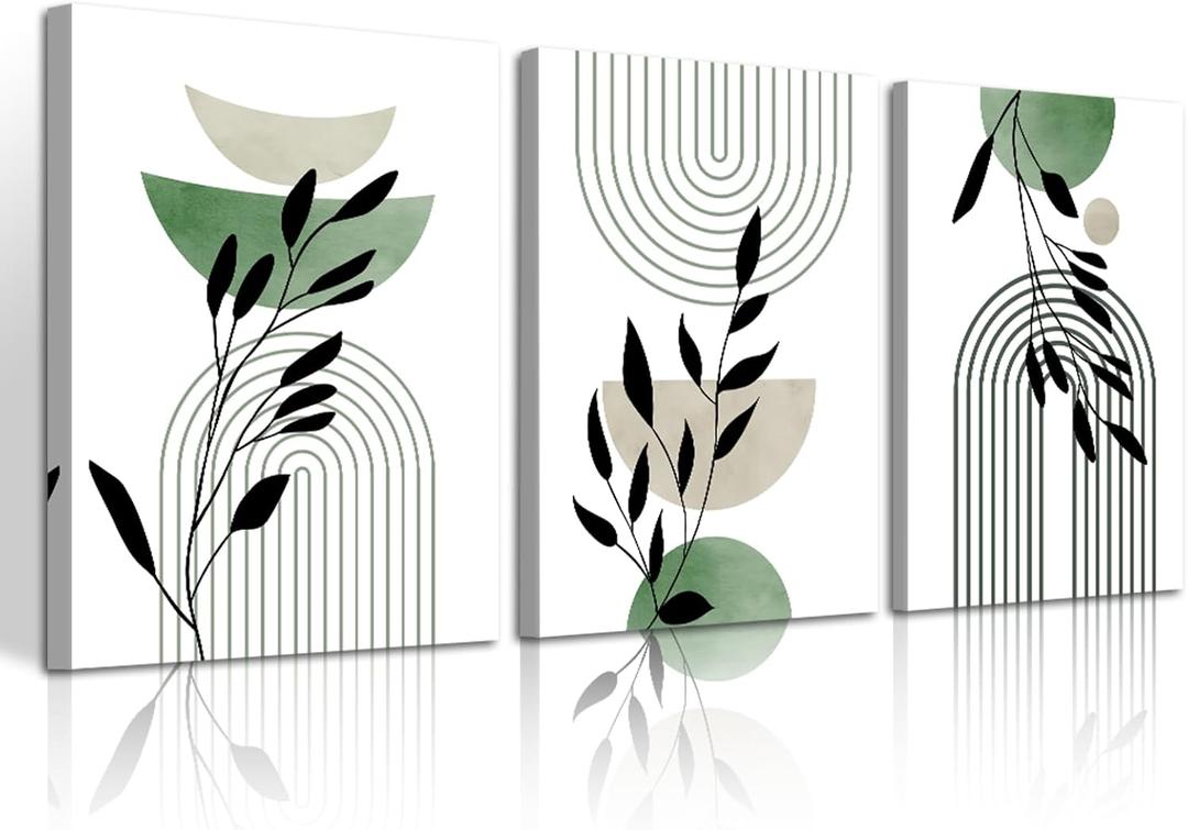 WENGTIAO 3Pcs Boho Sage Green Canvas Wall Art Paintings 12"x16"x3