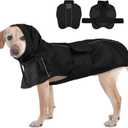 Dog Raincoat Waterproof , Reflective Adjustable Rain Jacket with Leash Hole, Convertible Hood/Collar Rain Coat for Dogs Poncho Breathable Lightweight (Black, XL)