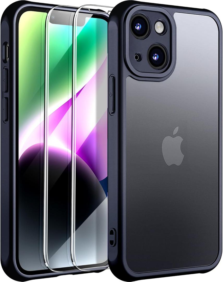 For iPhone 14 Plus Case Black with Screen Protector,Full-Body Matte Protective Phone Case for iPhone 14 Plus with Camera Cover.(Black)