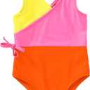 YOUNGER TREE Toddler Girl One Piece Swimsuit Color Block Stripe Swimwear Summer Beach Bathing Suit 12M-5T (Orange Pink)