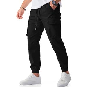 JMIERR Men's Casual Cargo Joggers Pants Stretch Elastic Waist Drawstring Tapered Sweatpants with Pockets (XX-Large, Black)