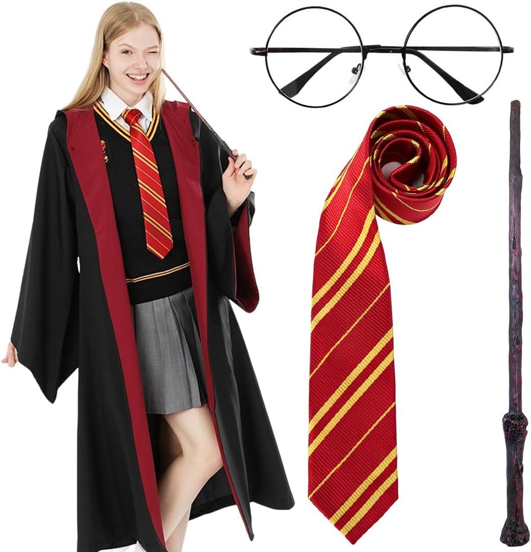 Wizard Costume Accessories Set Novelty Magic Halloween Costume with Wizard Wand and Tie and Glasses for Multi-Item Party Favor Cosplay Dress-up, M