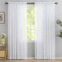 Extra Wide Sheer Curtains White 84 Inches Long, Window Treatments Rod Pocket Volie Drapes for Living Room/Bedroom, 108 IN Width Semi Outdoor Curtain Panels for Patio, Lawn, Garden, 108"x 84", 2 Panels