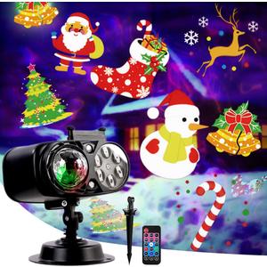 2025 Upgrade Brighter Christmas Projector Lights Outdoor with Remote Control Timers 2-in-1 Moving Patterns Landscape Lights,3D Ocean Wave Projection Light for Xmas Halloween Party Decorations