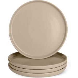 Amazon Basics Glazed Stoneware Dinner Plates, Ceramic 4-Piece Set, Microwave and Dishwasher-Safe, 10.5 in., Linen Gray