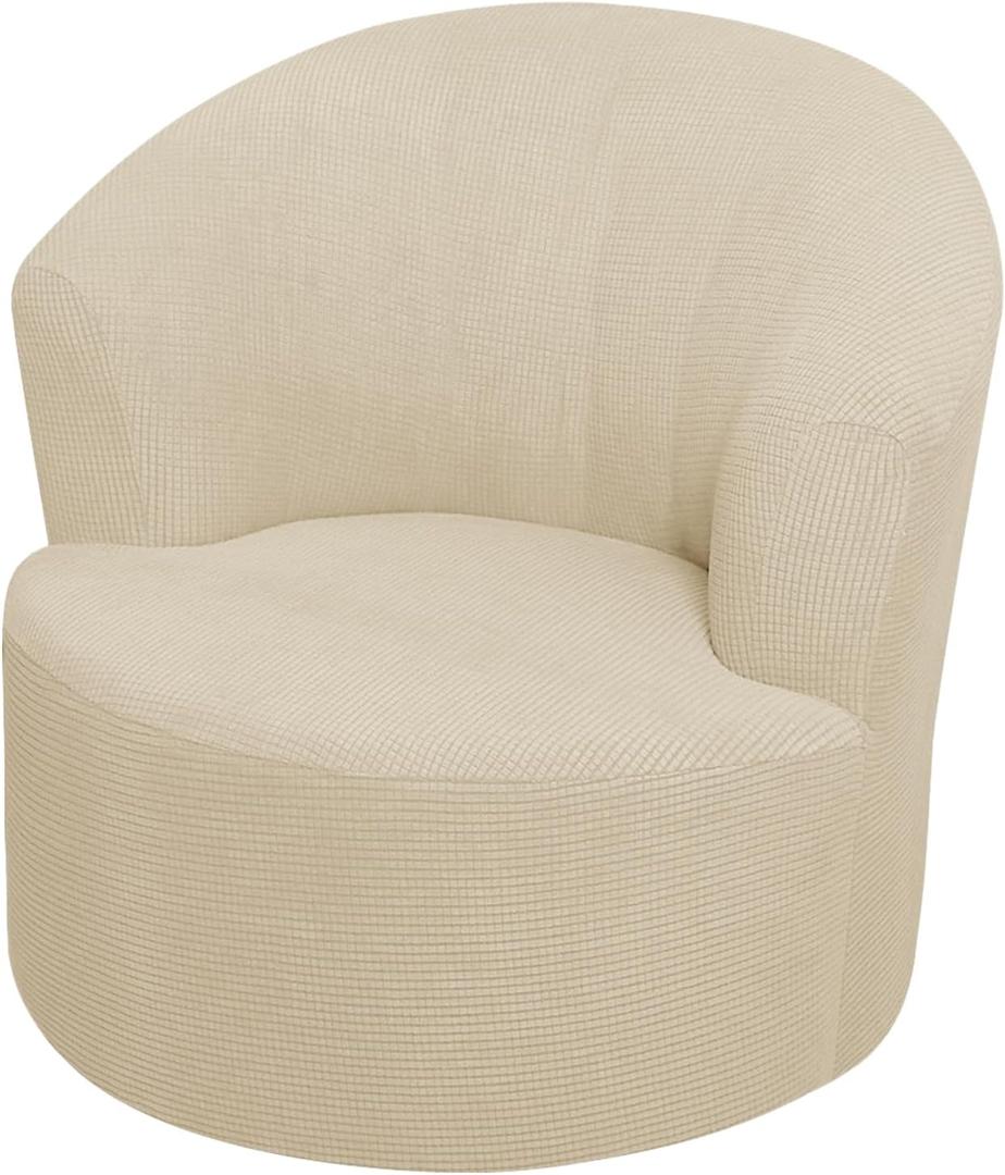 SZJIAHTM Round Club Swivel Barrel Chair Cover Modern Accent Round Club Armchair Slipcover Soft Stretch Chair Covers for Living Room (Beige)