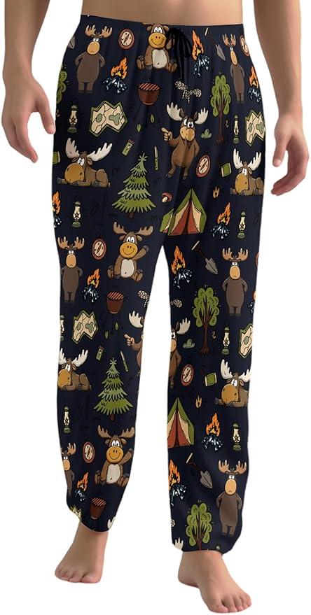 GPLYFBU Moose Men's Pajama Pants with Pockets Elastic Waistband Lightweight Breathable Sleep Pants for Men Soft Lounge Pants Small