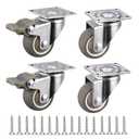 JZK 4 x 1 Inch Small Swivel casters Wheels with Brakes and Screws, 100KG Weight Capacity Rubber Castor Wheels with Locks, Dolly Wheels for Kitchen cart, Small Furniture, Hardwood Floors