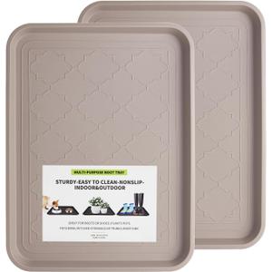 Boot Tray 2 Packs All Seasons Multi-Purpose, Waterproof Boot Trays for Entryway Indoor & Outdoor, Non-Slip Shoe Tray, 16.7"x12.8",Tan