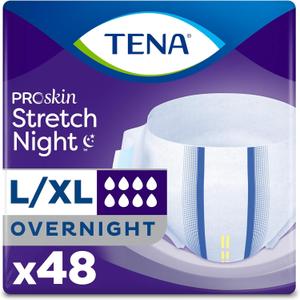 TENA ProSkin Overnight Protection Adult Incontinence Brief, Stretch, Disposable, Large/Extra,Large, 48count (4 Packs of 12), Packaging May Vary (Large/X-Large)