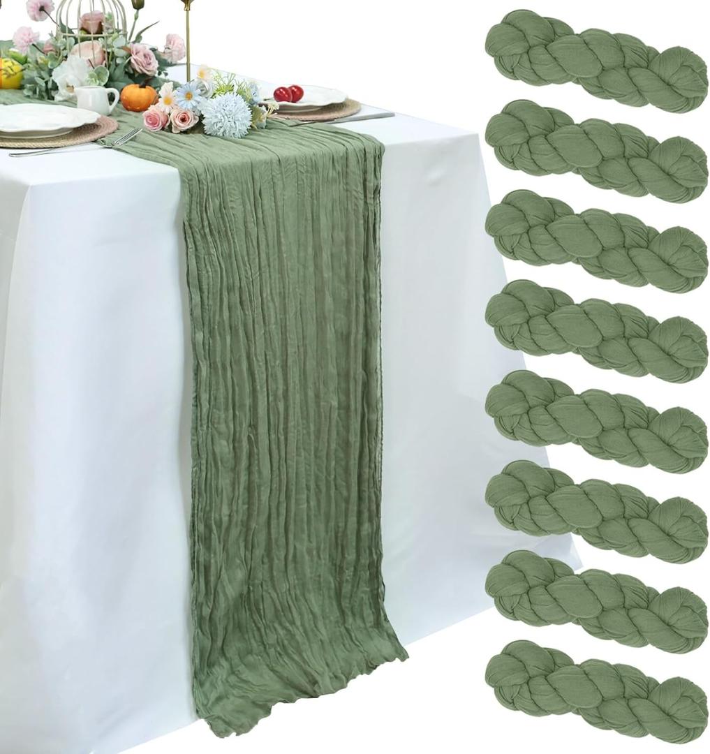 8 Pack Sage Green Cheesecloth Table Runner 10ft Boho Gauze 120 Inch Cheese Cloth Table Runner Rustic Sheer for Spring Holiday Baby Shower Party Dcor Home Wedding Decoration