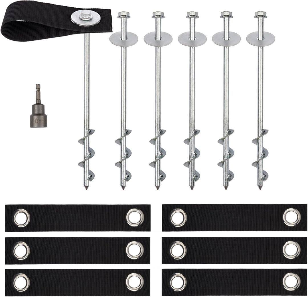 High Wind Trampoline Anchor Kit - Set of 4, 6, 8 Anchors - Heavy Duty Ground Stakes
