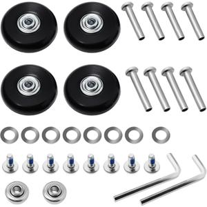 4 Pcs Luggage Replacement Wheels, Double Luggage Suitcase Replacement Wheels Rubber Swivel Caster Wheel Bearings Repair Kits