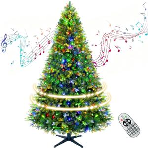 360 Rotating Prelit Christmas Tree 7.5ft - Musical Artificial Christmas Tree with Remote Control, 1470 PE & PVC Mixed Tips, 8 Modes 470 Multicolor LED Lights for Holiday Decor