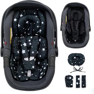 THE KENKYO Infant Insert with Extra Headrest, Adjustable Baby Car Seat Head Support with Shoulder Pads Set, Breathable Air Mesh Car Seat Insert for Newborn (Black Star)