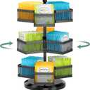 EsLuker.ly Tea Bag Organizer Rack for Countertop, Spinning Carousel 3-Tier Packet Storage Holder, Teabag Organizer Station with Easy Access, Space-Saving Tea Display Stand for Kitchen & Office, Black