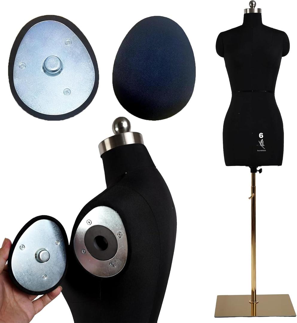Female Sewing Mannequin, Size 6 Professional Dress Form for Display and Tailor Design,Sewing Mannequin Foam Body for Pinning.Height Adjustable Torso with Stable Metal Base. (Black, 6)