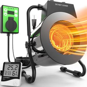 Greenhouse Heater with Thermostat, 1500W Outdoor Heater with Fast Heating, Overheat Protection, Grow Tent Heat for Greenhouse, Garden, Flower Room