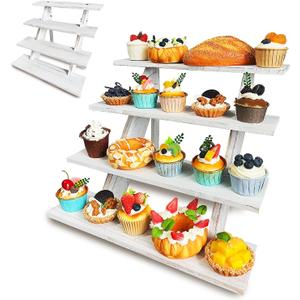 Wooden Cupcake Stand 4 Tier White Cupcake Stand Rustic Wood Cake Stand for 24 Cupcakes Wedding Cupcake Display