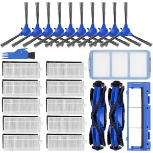 CERO 25 Pack Replacement Parts Compatible with Eufy RoboVac 11S, 25C, 15C, 30, 30C, 12, 35C, 15T Robot Vacuums, 2 Rolling Brushes, 10 Filter Sets, 10 Side Brushes, 1 Pre Filters, 1 Protector Cover