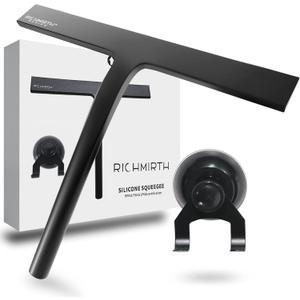 Shower Squeegee for Glass Doors 10" - All Purpose Squeegee for Window Bathroom Glass Mirror Bathroom Tile with Suction Cup Hooks - Black