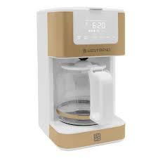 West Bend Timeless Drip Coffee Maker Brews Hot or Iced, Programmable with Brew Strength Selector Auto Shut-Off and 6 Functions Permanent Mesh Filter and Glass Carafe, 12-Cup, Metallic Gold and White