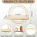 Yaocom 3 Pcs Gold Floating Shelves Wall Mounted Hanging Shelf with Gold Metal Wire and Wood, Foldable Round Shelf Wall Decor for Storage Bedroom Bathroom Living Room Kitchen Office Home Decoration
