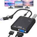 HDMI Splitter Extended Display for Dual Monitor, 1080p@60Hz USB A or USB-C to HDMI Vga Adapter for Extended Display of Laptop Monitor Desktop TV, Mac OS Windows Android