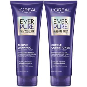 LOreal Paris EverPure Sulfate Free Brass Toning Purple Shampoo and Conditioner Set for Blonde, Bleached, Silver, or Brown Highlighted Hair, 1 Kit