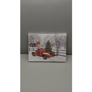 NIKKY HOME Christmas LED Lighted Wall Decor, 16 x 12 Inch Canvas Prints Art Light Up Red Truck Barn and Xmas Tree Pictures, Winter Snow Scene Indoor Holiday Decorations