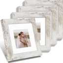 Hongkee 6x6 Picture Frame Set of 4, Made of Glass and Distressed White Wooden Frame - Display Picture 4x4 with Mat or 6 x 6 Without Mat, 6x6 Photo for Wall or Tabletop